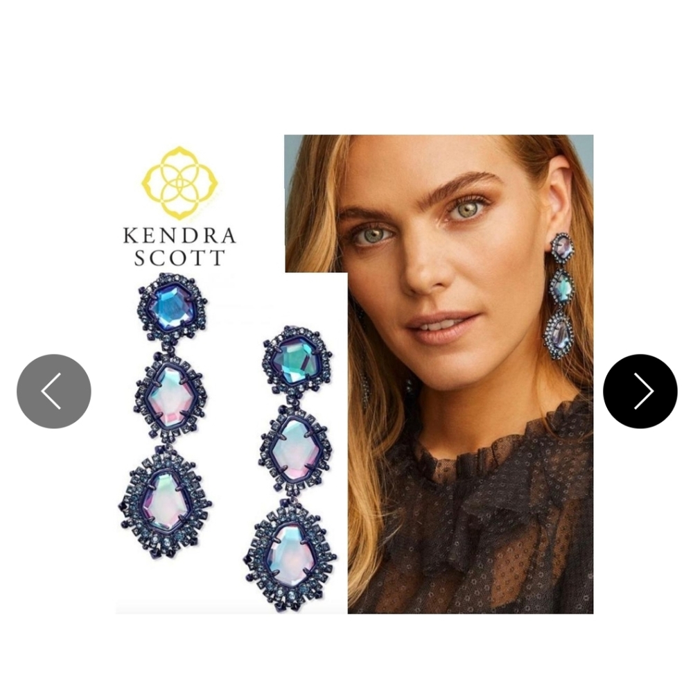 NWOT, Kendra Scott Aria Gunmetal Plated Glass Dangle Clip On Earrings